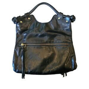 Pietro Alessandro Italian Black Leather Satchel‎ Handbag With Tassels EUC